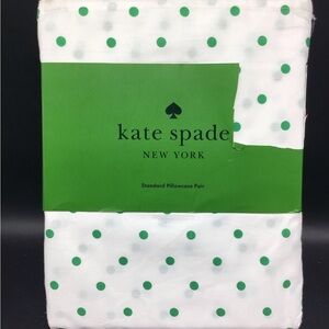Kate Spade White Pillowcases with Green Polka Dots New